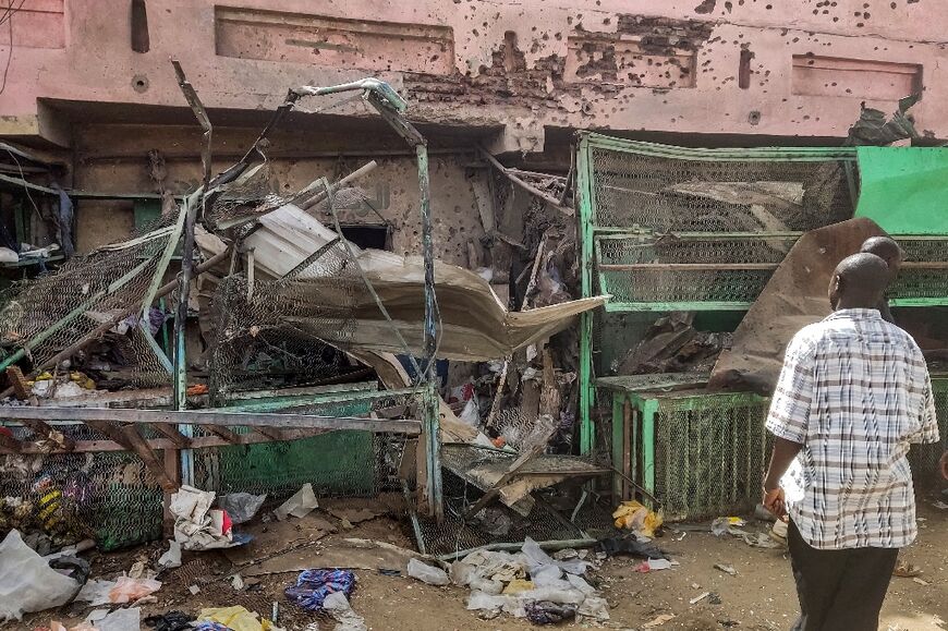 A medical centre riddled with battle damage at the Souk Sitta (Market Six) in Khartoum's south on June 1, 2023