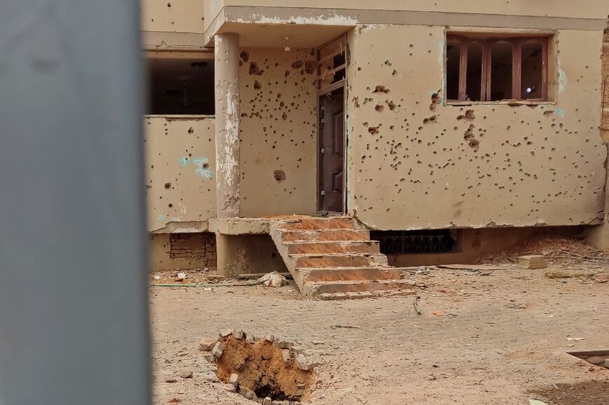 A Khartoum house hit by an artillery shell seen on June 11, 2023