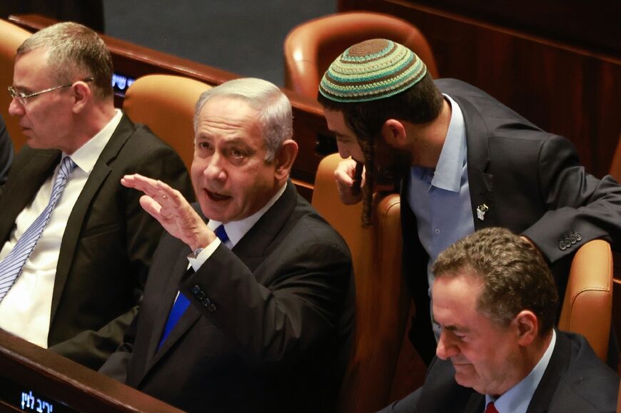Israel's Prime Minister Benjamin Netanyahu at a parliament session on July 10, 2023