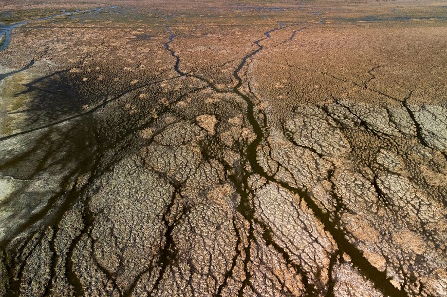An aerial view shows the once extensive wetlands at Chibayish drying out