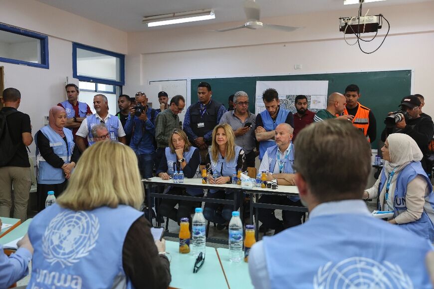 International envoys visit the UNRWA camp school in the Jenin camp for Palestinian refugees