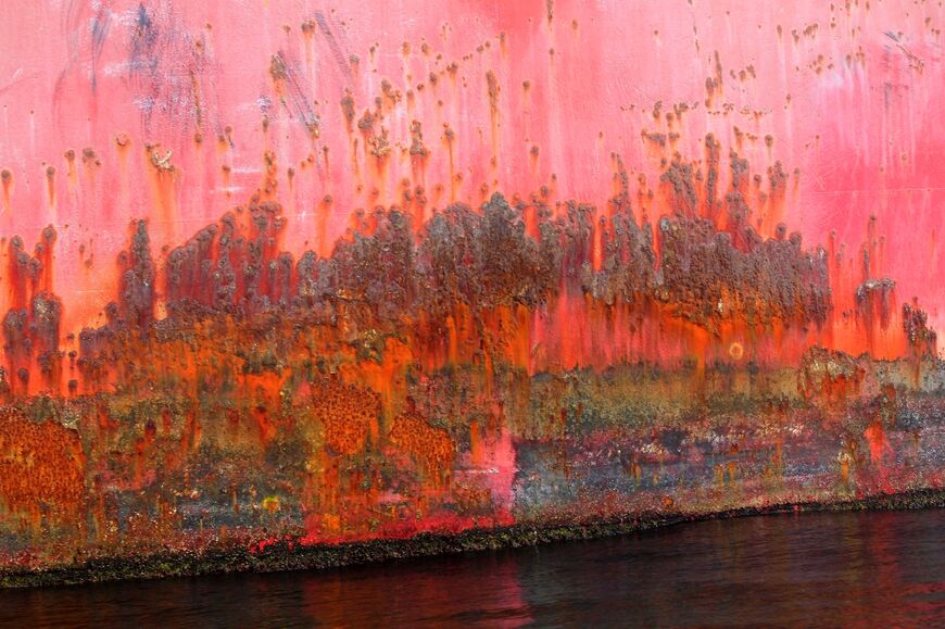 The rusted hull of the beleaguered Yemen-flagged FSO Safer oil tanker in the Red Sea 