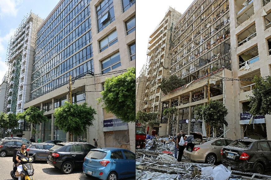 A combination of pictures created in August 2023 and August 2020 of Beirut's Gemmayzeh neighbourhood