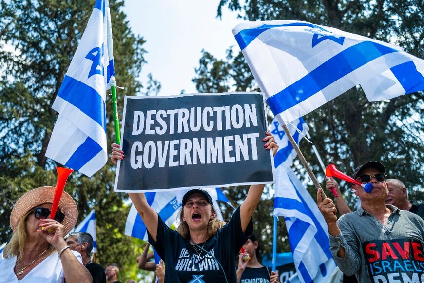 Protesters against Prime Minister Benjamin Netanyahu's judicial reform plans for Israel protested in Nicosia