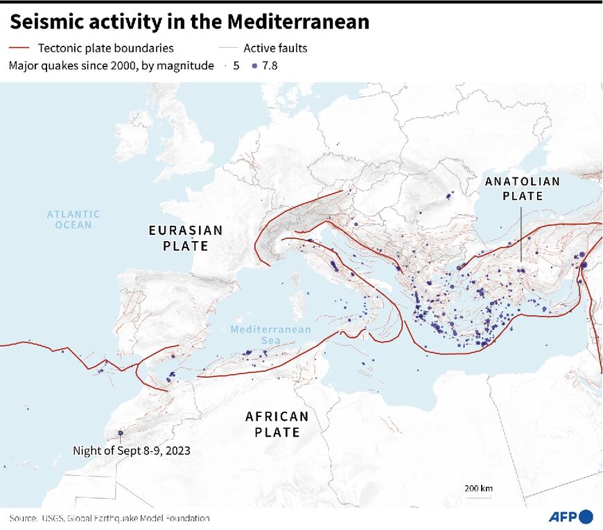 Seismic activity in the Mediterranean
