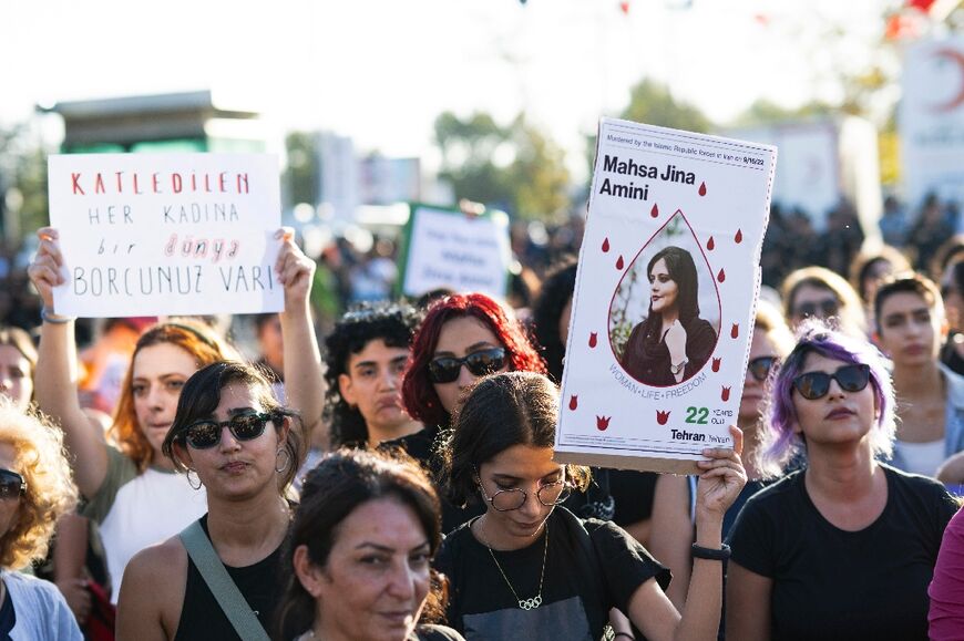 Women rally in Istanbul to mark the anniversary of Mahsa Amini's death