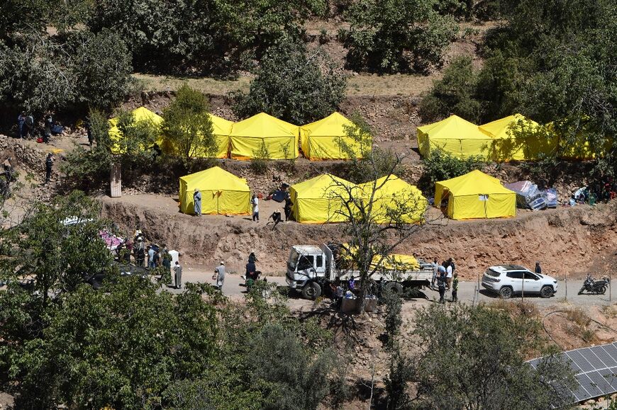 Shelter tents are erected by Moroccan authorities for the survivors of the deadly earthquake