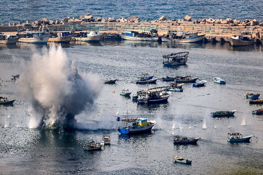 Israeli bombardment hits the Gaza City seaport on October 11, 2023 on the fifth day of ferocious fighting between the Palestinian Islamist movement Hamas and Israel