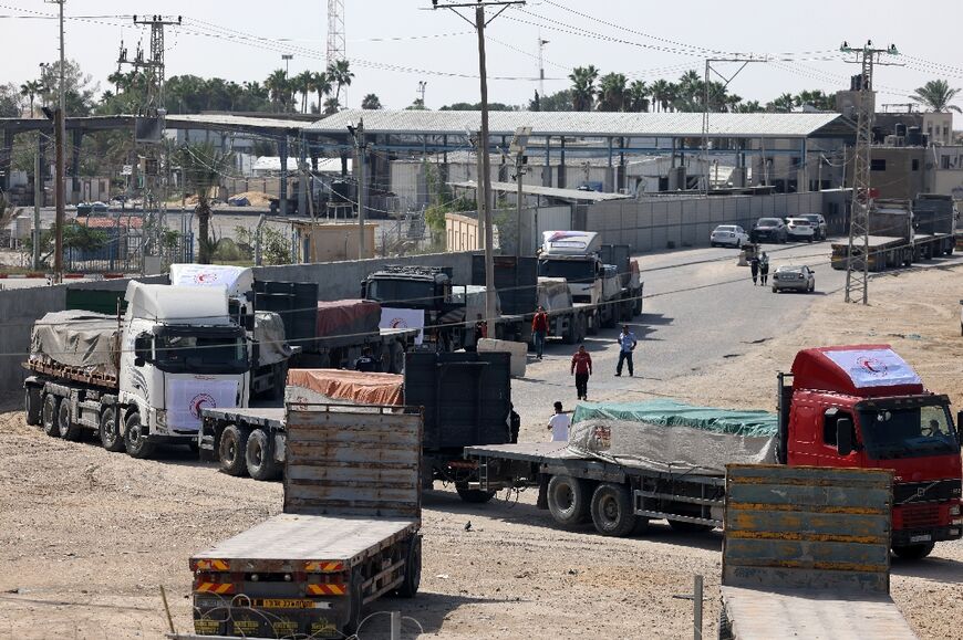 The first of 20 trucks carrying humanitarian aid entered the war-torn and besieged Gaza Strip on October 21 through the Rafah border crossing with Egypt