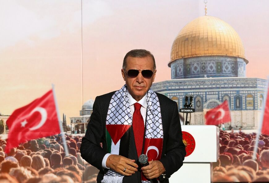 President Tayyip Erdogan led a massive pro-Palestinian rally on the eve of Sunday's celebrations