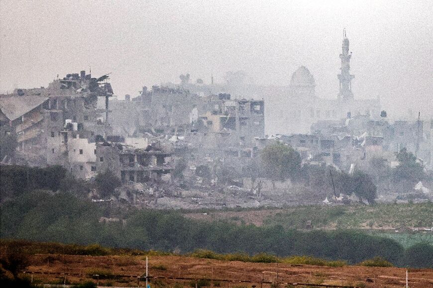 Bombed-out buildings seen inside the Gaza Strip from near Israel's southern city of Sderot