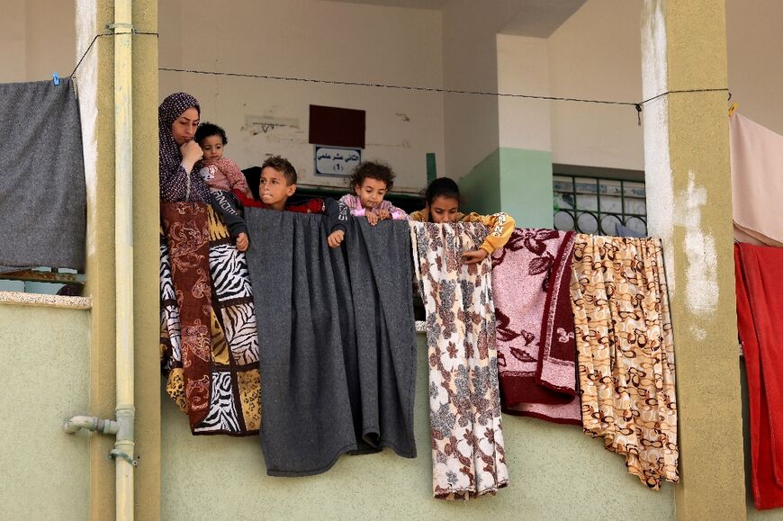 A displaced Palestinian family from northern Gaza  now shelters in the grounds of a Khan Yunis school
