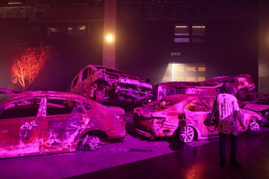 Charred cars from the Supernova festival attacked on October 7 were displayed in a Tel Aviv exhibition 