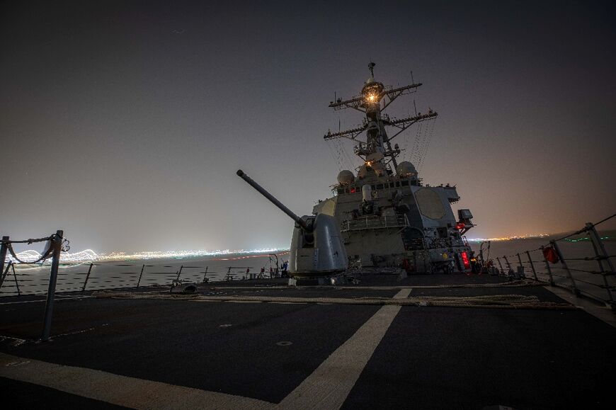 This image obtained from the US Defense Department shows the American guided-missile destroyer USS Carney as it transited the Suez Canal on November 26, 2023 