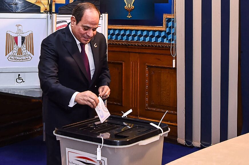 Egyptian President Abdel Fattah al-Sisi cast his vote at a school in Cairo