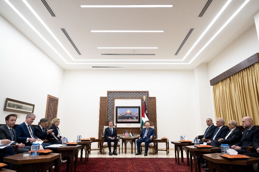 Palestinian Authority President Mahmud Abbas and US Secretary of State Antony Blinken meet in Ramallah on November 30, 2023