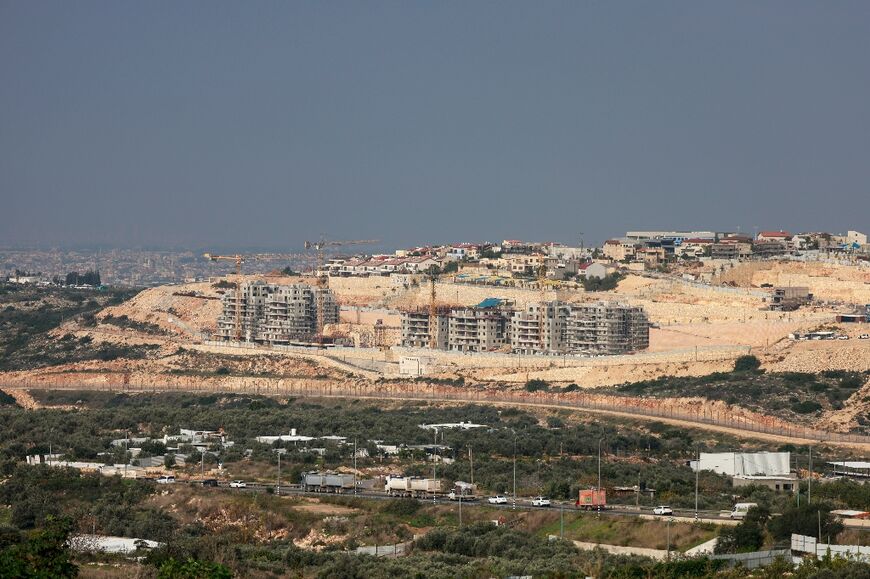 Construction work is seen in January 2024 in the settlement of Tzofim, east of the Palestinian West Bank village of Qalqiliya