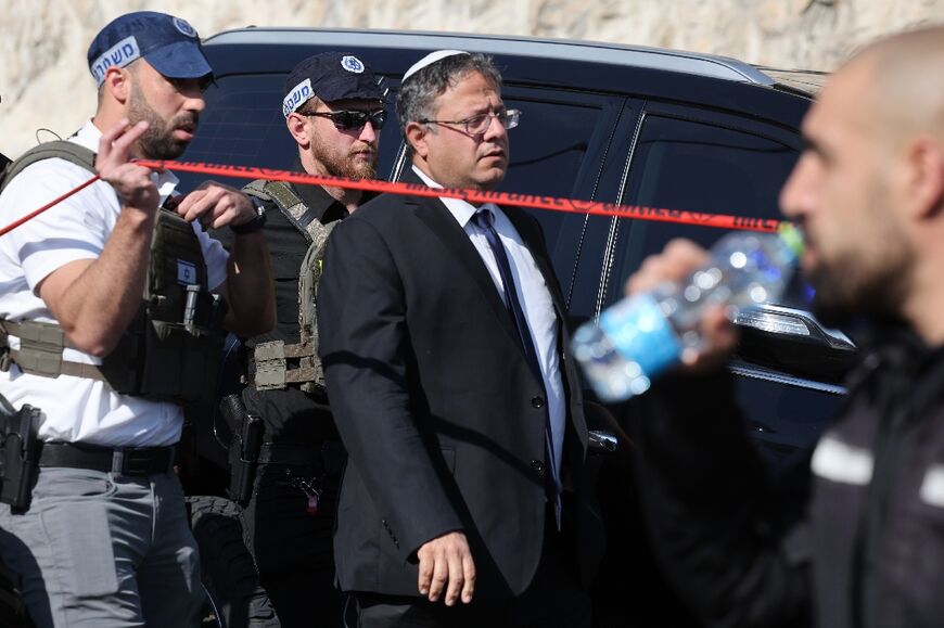 Israel's far-right National Security Minister Itamar Ben Gvir arrives at the scene of the attack 