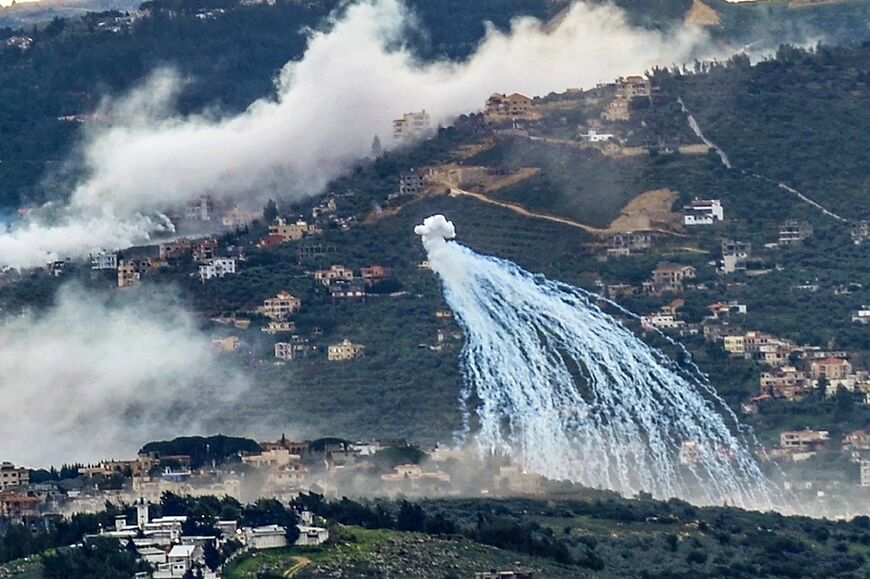 Smoke billows during Israeli shelling on the southern Lebanese village of Kfar Kila near the border with Israel on January 31, 2024, amid ongoing cross-border tensions