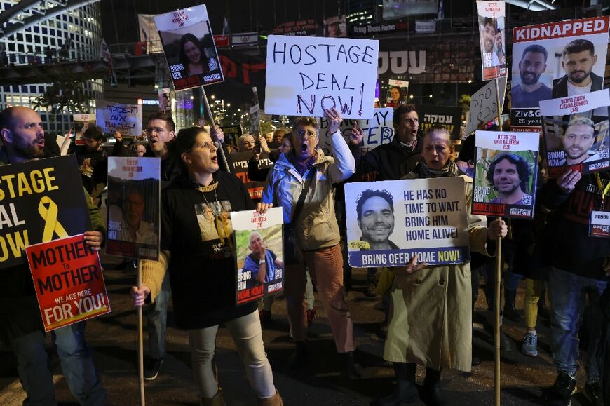 Relatives and supporters gathered outside the defence ministry in Tel Aviv demand a deal to free Israeli hostages in Gaza "now"