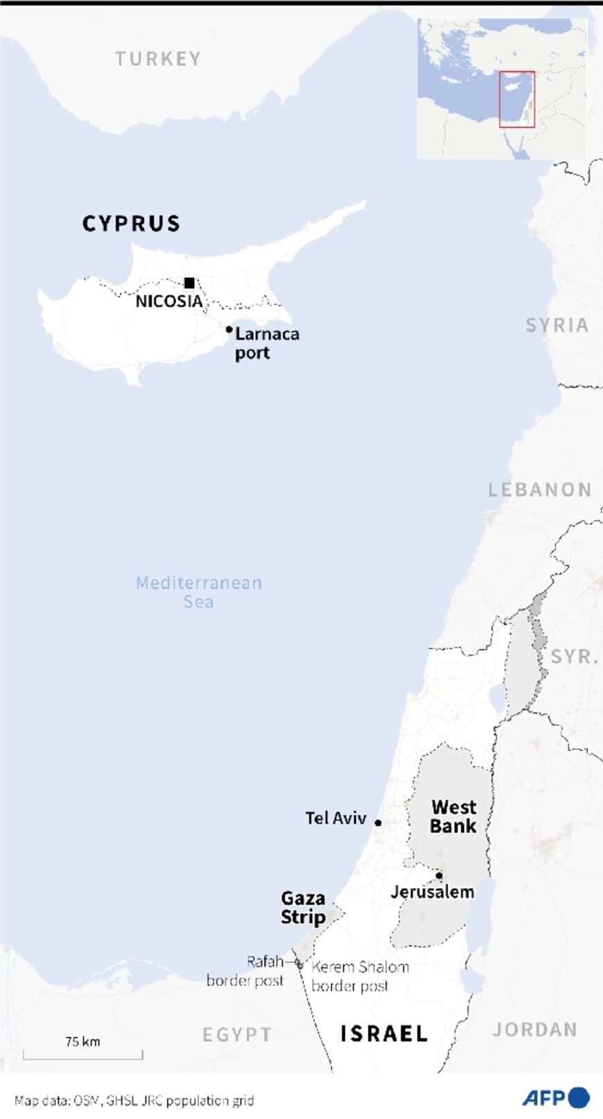 Cyprus, Palestinian territories and Israel