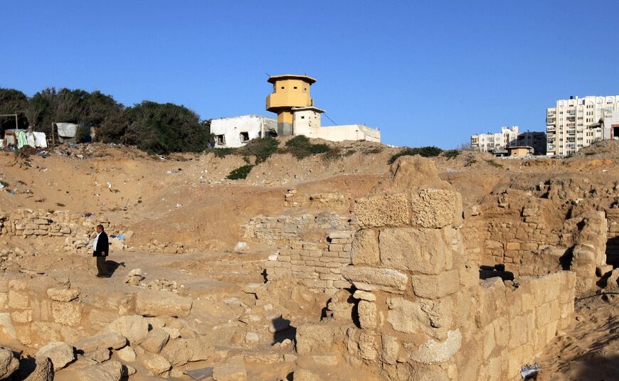 The bombed Anthedon port archaeological site in Gaza (in a picture from 2013) is next to a Hamas base