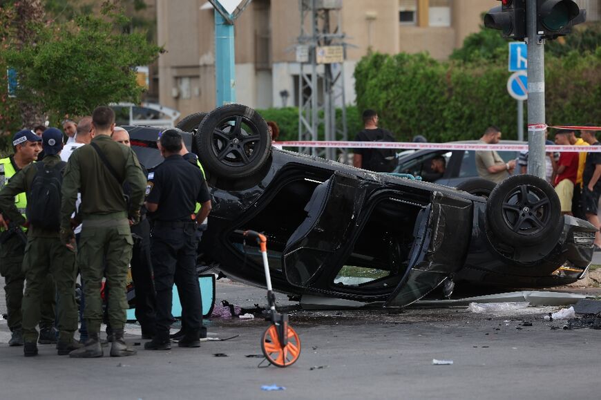 Israeli police at the scene of the car crash
