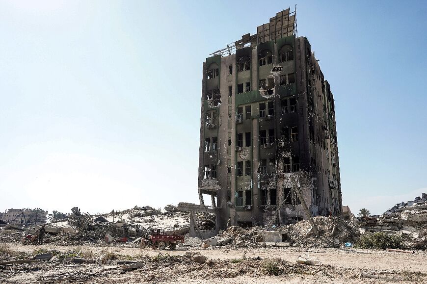 The burned-out shell of the al-Salam hospital in Khan Yunis, Gaza