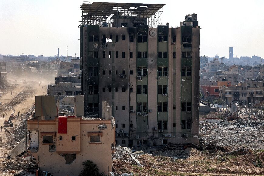 The destroyed Al-Salam Hospital in Khan Yunis after Israel said it was pulling its ground forces out of the southern Gaza Strip