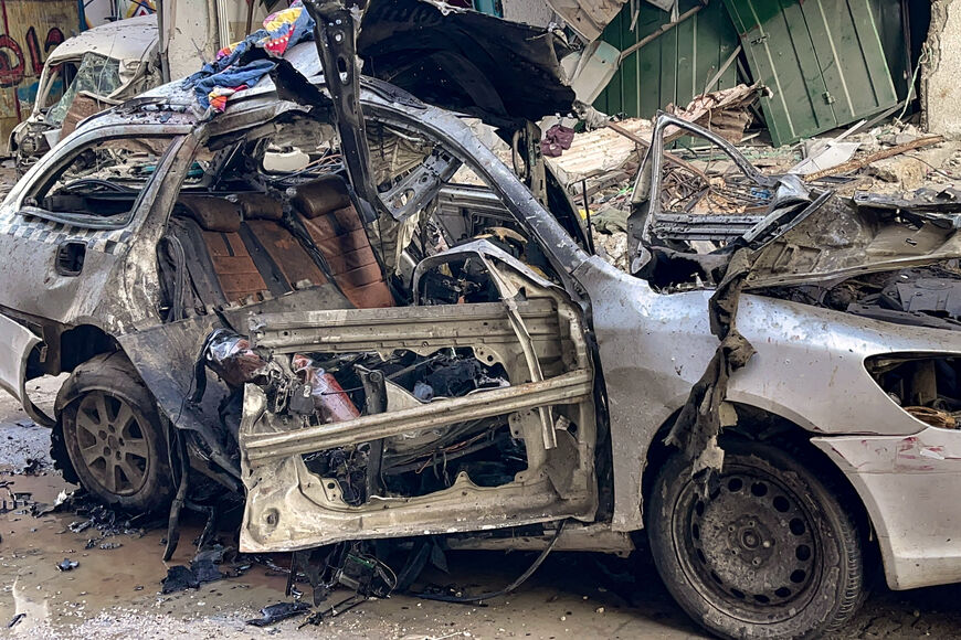 The car in which three sons of Hamas leader Ismail Haniyeh were reportedly killed in an Israeli air strike is pictured in al-Shati camp, west of Gaza City on April 10, 2024, amid the ongoing conflict between Israel and the Palestinian Hamas militant group. Qatar-based Ismail Haniyeh said his three sons and "some of" his grandchildren had been killed in the strike in an interview with Al Jazeera. The strike came as talks in Cairo aimed at a ceasefire and a hostage release deal dragged on without signs of a b