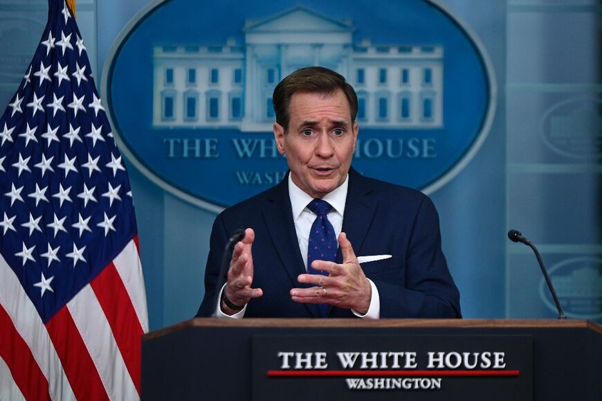 White House National Security Communications Advisor John Kirby speaks during the daily press briefing in the Brady Press Briefing Room of the White House in Washington, DC, on April 4, 2024.