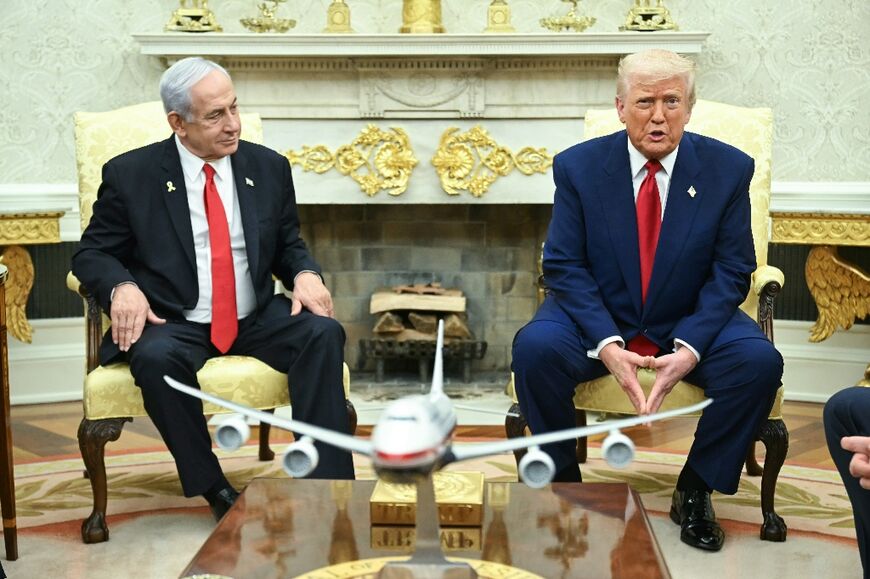 US President Donald Trump meets with Israeli Prime Minister Benjamin Netanyahu in the Oval Office of the White House in Washington, DC, on April 7, 2025. Israeli Prime Minister Benjamin Netanyahu was in Washington on Monday to meet Donald Trump, whom he will likely ask for a reprieve from US tariffs while seeking further backing on Iran and Gaza.