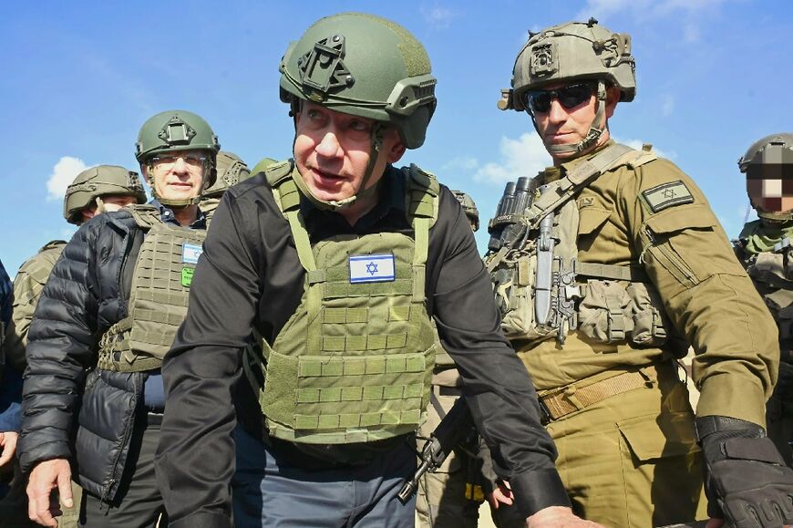 An Israeli government press office handout picture shows Prime Minister Benjamin Netanyahu in the northern Gaza Strip on April 15