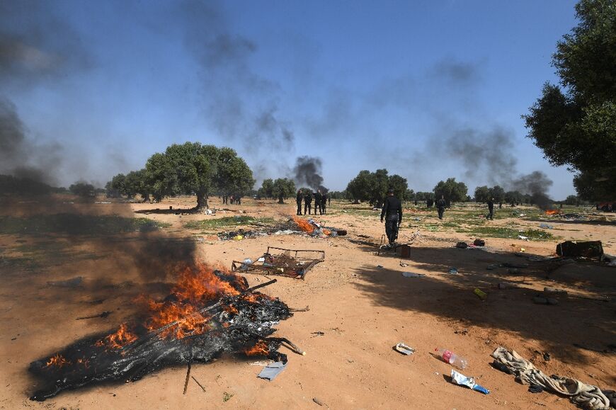 The remains of the migrants' camp at El Amra, pictured on April 5