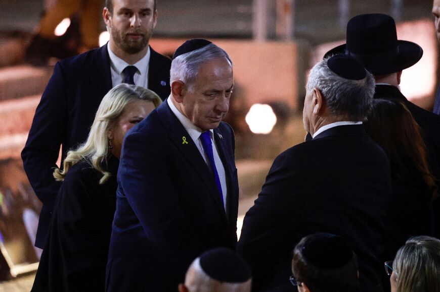 Israeli Prime Minister Benjamin Netanyahu at a Holocaust Remembrance Day ceremony at Yad Vashem in Jerusalem