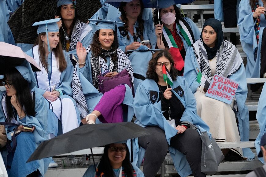 Some Columbia University graduates donned keffiyehs for their commencement ceremony 