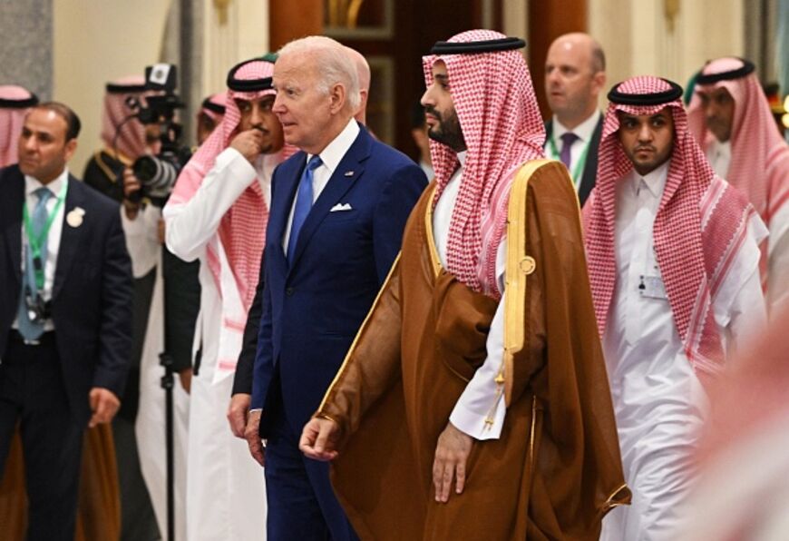 US President Donald Trump (C) and Saudi Arabia's King Salman bin Abdulaziz al-Saud (R) and Crown Prince of Abu Dhabi Mohammed bin Zayed Al Nahyan (L) pose for a group photo during the Arab Islamic American Summit at the King Abdulaziz Conference Center in Riyadh on May 21, 2017. (Photo by MANDEL NGAN / AFP) (Photo by MANDEL NGAN/AFP via Getty Images)
