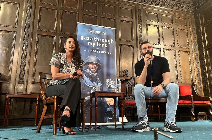 Palestinian photographer and Instagram star Motaz Azaiza (R) fled Gaza via Egypt after surviving 108 days of bombardment by Israel