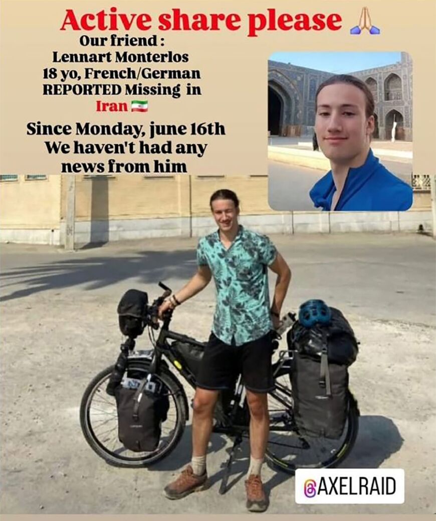 Lennart Monterlos went missing in Iran last month