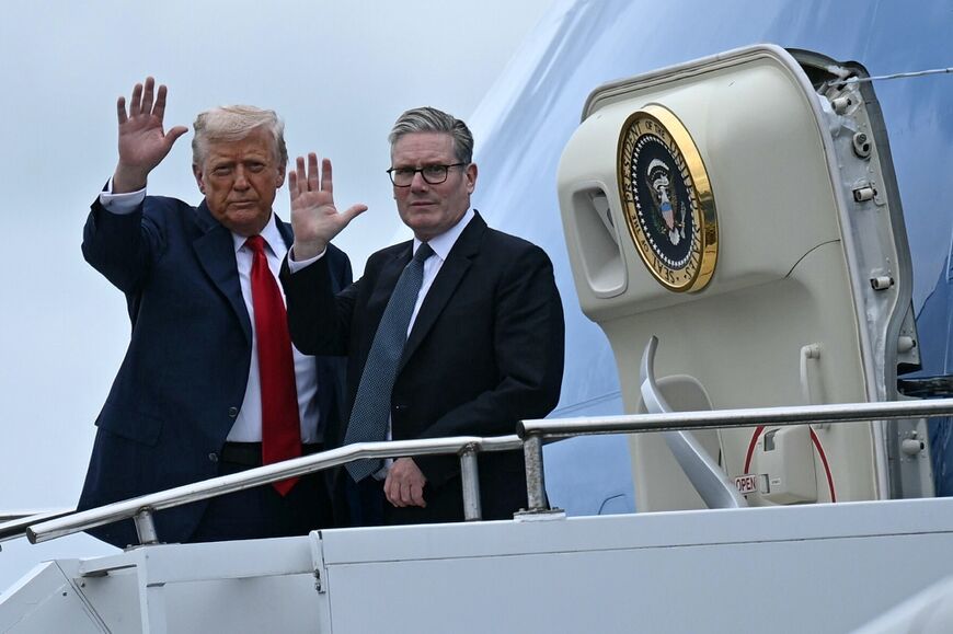 Trump and Starmer wave as they board Air Force One in Glasgow