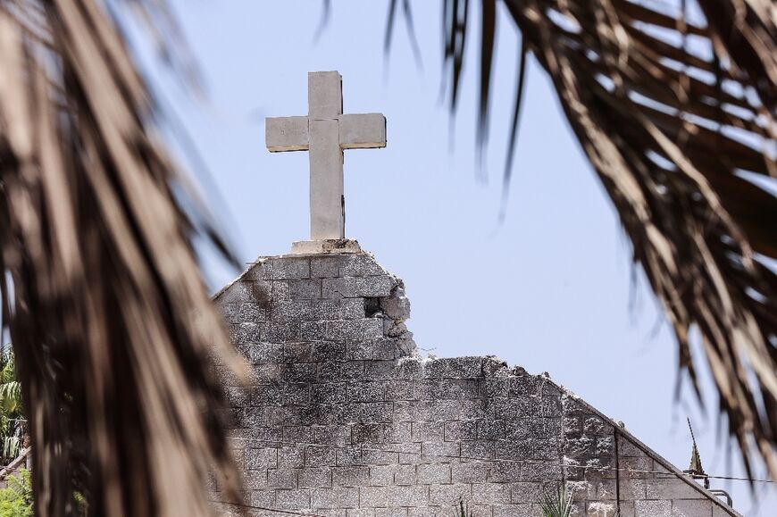 A view of the damage to the Holy Family Compound in Gaza City following an apparent Israeli strike on the Catholic church in the Zeitoun neighborhood of Gaza City.