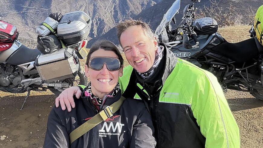 A handout photograph released by the family of Craig and Lindsay Foreman, shows the couple on a stop on their around-the-world motorbike adventure 
