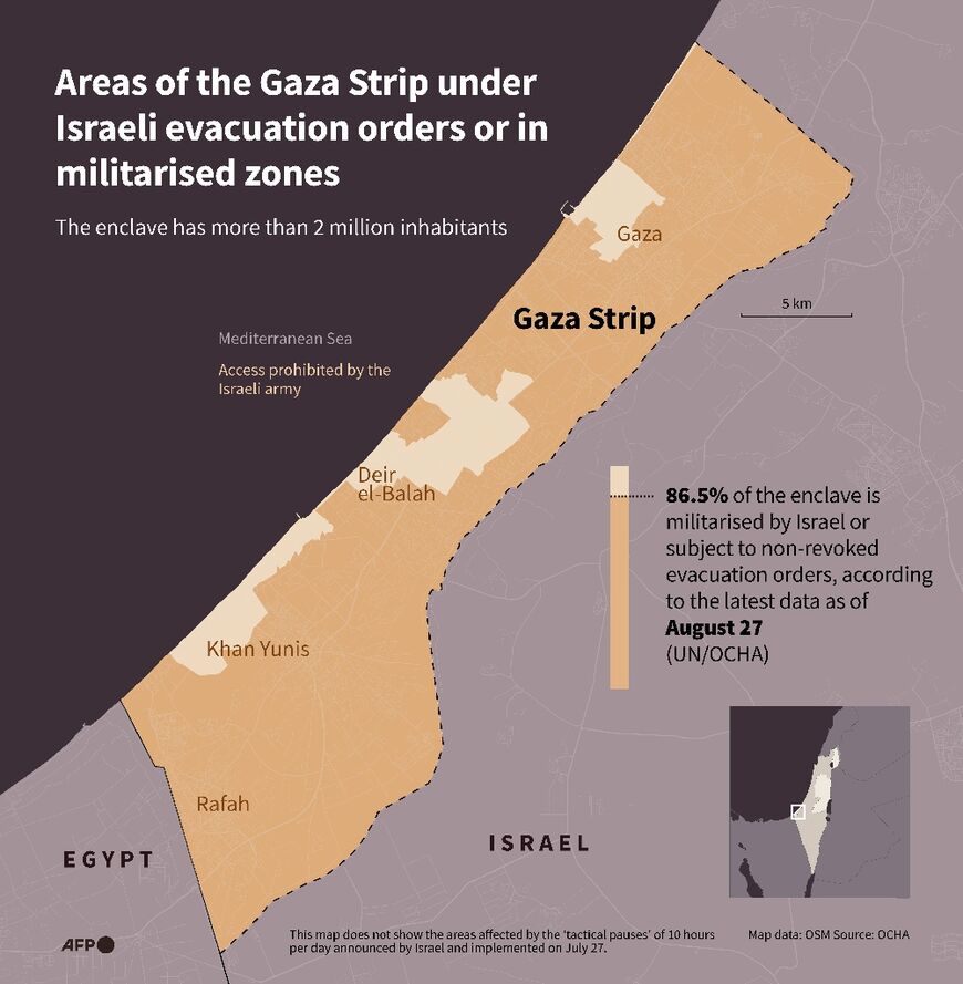 Areas of the Gaza Strip under Israeli evacuation orders or in militarised zones