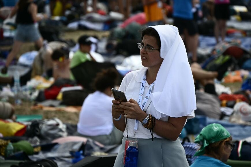 Faithful camped out on a sprawling open-air site in the eastern outskirts of Rome. 