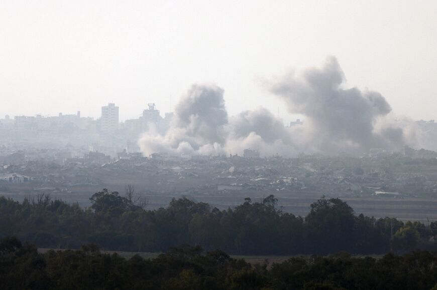 Smoke rises during an Israeli strike on the besieged Gaza Strip on August 10, 2025
