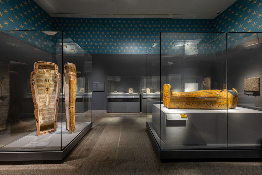 Installation view of Divine Egypt, on view October 12, 2025–January 19, 2026 at The Metropolitan Museum of Art. Photo by Anna-Marie Kellen, Courtesy of The Met