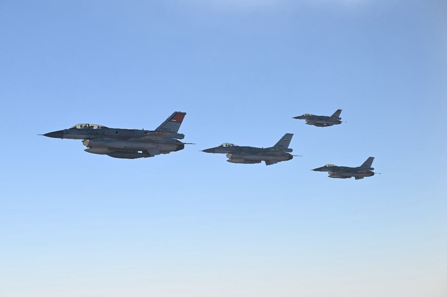 Egyptian flighter jets escort Air Force One with US Donald Trump onboard 