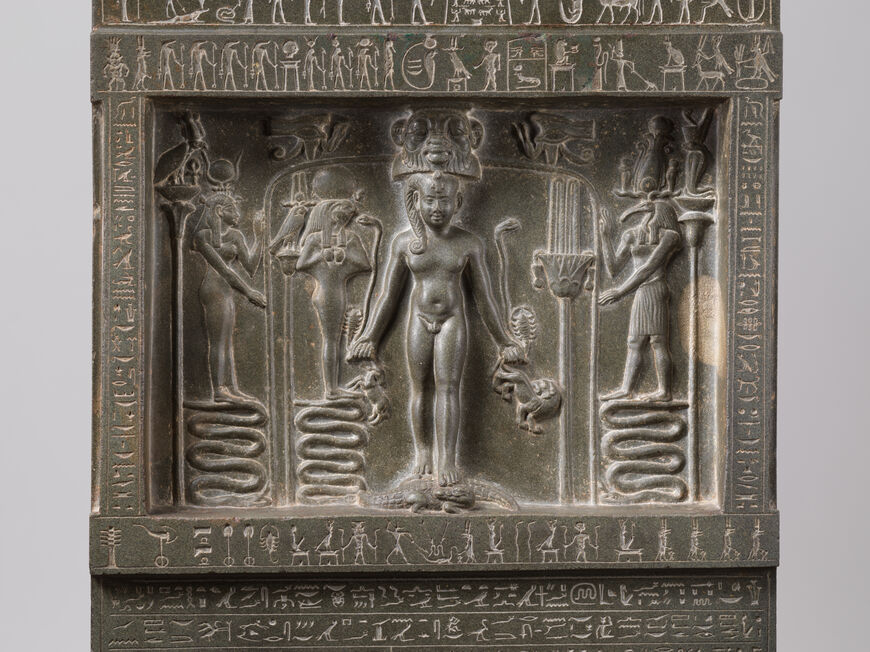 Magical Stela (Cippus of Horus) 360–343 B.C. Metagraywacke The Metropolitan Museum of Art, New York, Fletcher Fund, 1950 (50.85) Photo by Anna-Marie Kellen