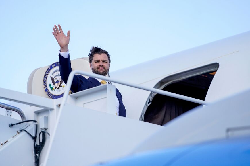 US Vice President JD Vance boards Air Force Two en route to Israel at Joint Base Andrews on October 20, 2025