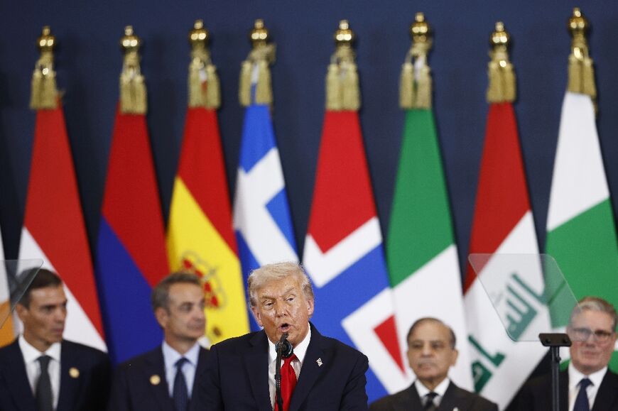 US President Donald Trump delivers a speech at the summit in Egypt